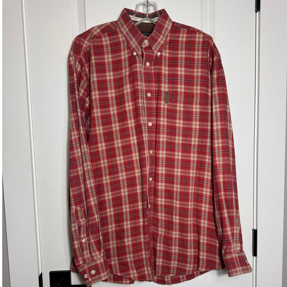 Cinch Red Plaid‎ Long Sleeve Button Up Shirt Men's Size Medium Western Style